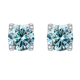 New Trendy Unisex Fashion Men Women Silver Earrings 925 Sterling Silver VVS 0.5CT 1CT Blue Moissanite Earrings Nice Gift