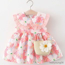 Girl's Dresses 2Pcs/Set Flowers Kids Costume Baby Girl Summer Thin Breathable Newborn Bow Beach Toddler Fashion Children Clothes R230612