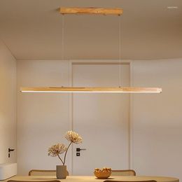 Pendant Lamps Wooden Dining Room Chandelier Simple Modern Minimalist Lines Nordic Table Light Creative Bar Counter Long Strip