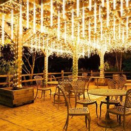 Strings LED Meteor Shower Rain Lights Christmas Falling 8 Tubes 192 LEDs Waterproof Outdoor Drop Icicle Fairy String