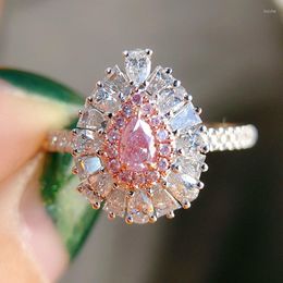 Cluster Rings Elegant Pink Crystal Wedding Ring Women Silver Colour Water Drop Zircon Stone Promise Engagement Jewellery