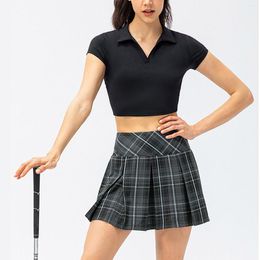 Skirts Women Pleated Skirt Casual Stretchy Band Plaid Sports Outdoor Running Tennis Culottes High Waist Jupe Femme