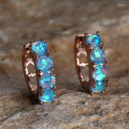 Hoop Earrings Cute Female Blue Fire Opal Stone Rose Gold Colour Small For Women Trendy Bridal Round Wedding