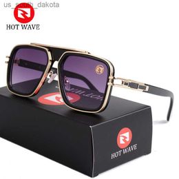 HOT WAVE Blue Mirror Sunglasses Men UV Ray Lense Eyewear Vintage Fashion Square Men's Sun Glasses 95885 L230523
