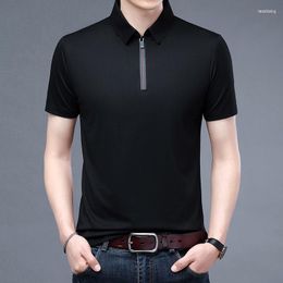 Men's Polos Men's #6009 Summer Men Polo Shirt Zipper Collar Short Sleeve Tshirt Cool Thin Business Men's Slim Korean Style Solid