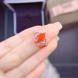 Cluster Rings Orange Opal Sterling 925 Silver Natural Gemstone Women Lady Wedding Engagment Party Gift Box