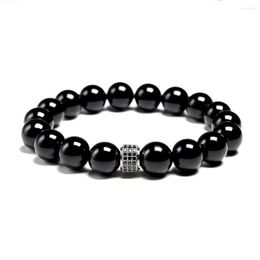 Charm Bracelets Natural Black Onyx Bracelet For Men Classic CZ Tube Spacer Copper Jewelry Gift 10mm Dropship