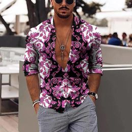 Men's Casual Shirts Retro Men's Light Luxury Pattern Printing Long Sleeved Tops Clothing Cardigan Shirt