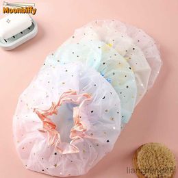 Double Layer Starry Sky Design Thick Waterproof Star Pattern Bathroom Hair Salon Supplies Bath Hat Bonnets for Women R230612