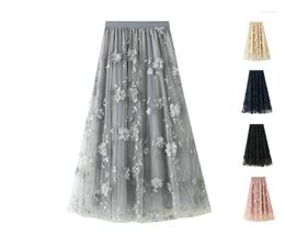 Skirts 3 Layers Tulle Embroidery Heavy Pleated For Womens Organza Bubble High Waisted A-Line Summer Bridesmaids Long