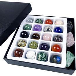 Natural Crystal Healing Stone Sphere Ball Set 20pcs/Box No Hole Loose Gemstone Round Bead Women Men Gift