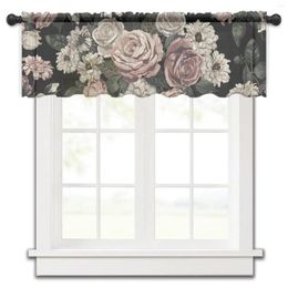 Curtain Plant Flowers Green Leaves Short Tulle Curtains Bedroom Voile Sheer Half For Window Kitchen Cabinet Small Drapes