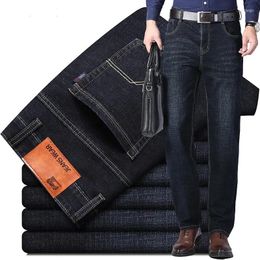 Men's Jeans Fashion European American Style Stretch Men Luxury Men's Denim Pants Slim Straight Deep Black Blue Gentleman Size 28-40