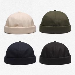 Unisex Docker Sailor Biker Cap Men Adjustable Casual Brimless Skull Loop Beanie Hat Solid Men Hat Summer Women's Hats250f