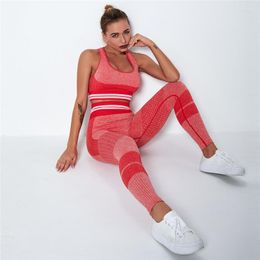 Women's Two Piece Pants Seamless Set Women Sexy Legging Striped Knitted Gym Tracksuit Workout Outfit Sportswear Fitness Clothes