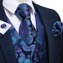 Jackets Purple Black Paisley Top Design Wedding Men 100%Silk Waistcoat Vest Ties Hanky Cufflinks Cravat Set for Suit Tuxedo MJTZ104