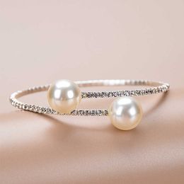 Charm Bracelets Trendy Pearl Open Bracelets Silver Colour Adjustable Cuffs Bracelets for Women Trendy Jewerly Charm Bracelets Jewellery Z0612