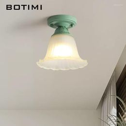 Ceiling Lights BOTIMI Countryside With Frosted Glass Lampshade For Aisle Green Metal Lamps Balcony Lighting Fixtures