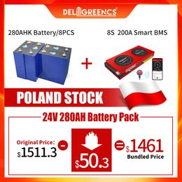 EU Stock 24V LiFePO4 280AH Battery Grade A with LiFePO4 8S 200A Smart BMS Bluetooth Prismatic Rechargeable for Solar ESS EVE