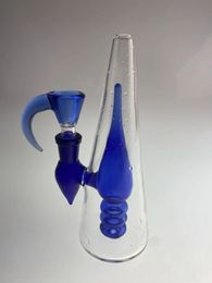 clear and blue Glass hookah DAB rig smoking set pipe 14mm joint bong add a same Colour horn bowl