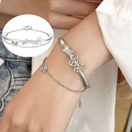 Charm Bracelets Sweet Geometric Butterfly Bracelet For Women Adjustable Hollow Out Silver Color Chain Bling Bangle Fashion Jewelry Party Gifts Z0612