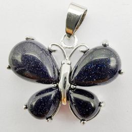 Pendant Necklaces Blue Sandstone Stone Bead Butterfly Animal Jewelry For Woman Gift S243