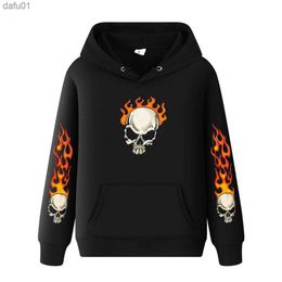 Hoodie for men and women Spring and Fall High Street Fire Skull Hip Hop Hoodie Street Sport Hoodie Top size S-3XL L230520