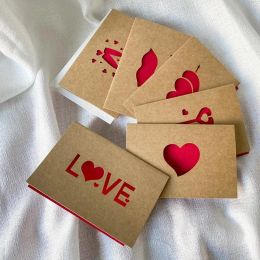 Kraft Paper Love Greeting Card Valentine's Day Hollow Greet Thanksgiving Birthday Wedding Blessing Cards 6pcs/set JN12