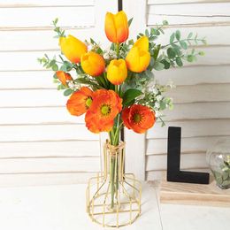 Dried Flowers Artificial Flower Fake Tulip Material Home Table DIY Arrangement Autumn Gardening Wedding Bride Holding