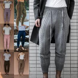 New 2023 Men Knitted Trousers Pants Slim Fashion Men's Ankle-Length Pants Drawstring Solid Pencil Autumn Winter Warm