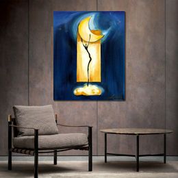 Abstract Music Canvas Art Moon Dance Painting Handmade Musical Decor for Piano Room