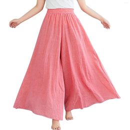 Women's Pants 2023 Women'S Plus Size Cotton Linen Fashion Double Layer Elastic Waist Solid Color Culottes Material Comfortable