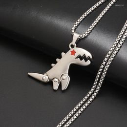 Pendant Necklaces 1PC Punk Stainless Steel Small Dinosaur Necklace For Women Men Hip-Hop Cartoon Graffiti Animals Couple Chains Jewellery