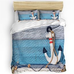 Bedding sets Anchor Docked In The Deck Net 3pcs Set For Bedroom Double Bed Home Textile Duvet Cover Quilt Pillowcase 230609