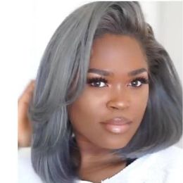 Wig european and american ladies short hair grandma Grey hood hd lace grey human hair wigs for black women salt and pepper