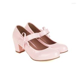 Dress Shoes Big Size Oversize Large Round Toe Thick Heel Lady Mary Jane Bowknot Fashion Trend Womens With Design