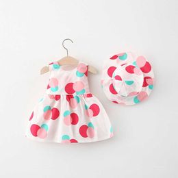 Girl's Dresses Summer Baby Girl Dress Print Bow Princess Party Hat Outfits Children Clothes Set Toddler Infant Newborn