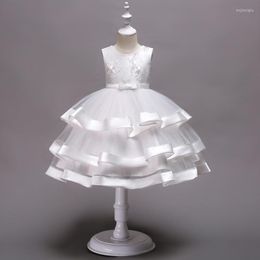 Girl Dresses Baby Girls White Sleeveless Paqeant Party Wedding Lace Puffy Tulle Cake Ballgown First Communion Gowns