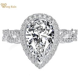 Solitaire Ring Wong Rain Luxury 100% 925 Sterling Silver 3 CT Pear Created Gemstone Wedding Engagement Ring Fine Jewelry Wholesale 230609