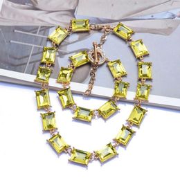 Choker 1 Pcs Geometric Square Coloured Crystal Necklace In Europe And America Luxury Fashion