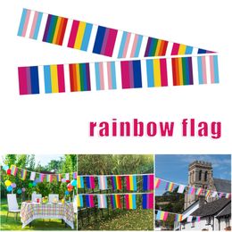 Rainbow Flag String Rectangle Stripes Polyester Banner Colourful Decoration for Courtyard Festival Party