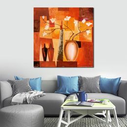 Contemporary Abstract Art on Canvas Orange Geometric Floral Textured Handmade Oil Painting Wall Decor