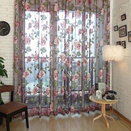 Curtain 1PC 100x200cm Purple Floral Tulle In Sheer Curtains Living Room The Bedroom Kitchen Shade Window Treatment Blinds Panel