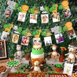 Party Decoration 12 Months Animal Po Frame Banners Jungle Theme Baby First Happy Birthday Garland For Kids One Year Decor