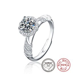 Luxury S925 Moissanite Ring 1 Carat D Color VVS1 for Women Sterling Silver Bouquet of flowers Design Adjustable Size Engagement Wedding Rings Jewelry
