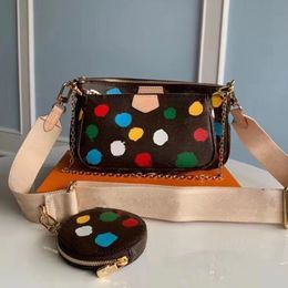 Fashion Printing Handbag 3-IN-1 Brand Messenger Bags For Women Red Green Dots Leather Crossbody Bag Lady Small Purse Handbag