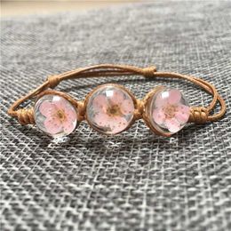 Charm Bracelets 2021 Wholesale Handwoven Peach Bracelet Dried Flowers Cherry Blossom Eternal Flower Time Jewel Bracelet Mori Girl Line Z0612