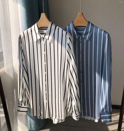 Women's Blouses Spring Autumn Brand Designer Women's High Quality Silk Stripe Shirt C415