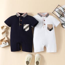 Baby Jumpsuit Summer Newborn Cotton Jumpsuits Toddler Short Sleeve Onesies Turn-down Collar Infant Romper 0-24 Months