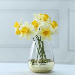 Dried Flowers 5pcs Simulation Film Daffodils Plastic Home Living Room Dining Table Decoration Artificial Fake Plants Beautiful